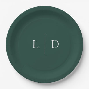 Assiettes En Carton Mariage Monogramme minimaliste Emerald Green