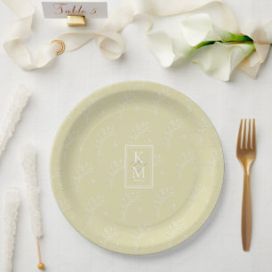 Assiettes En Carton Mariage Motif Eucalyptus Jaune ID901