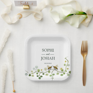 Assiettes En Carton Mariage naturel élégant floral amour abeille