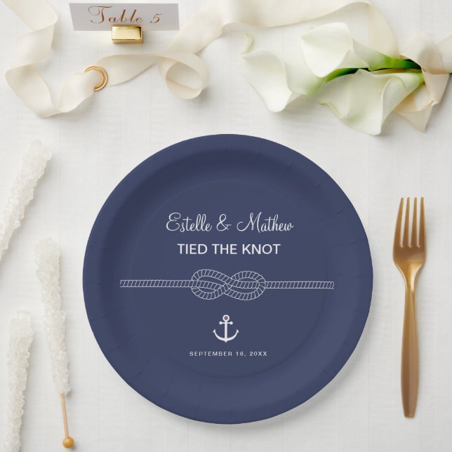Assiettes En Carton Mariage Nœud Marin Bleu Nuit (Mariage)