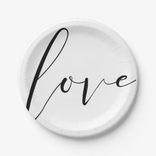 Assiettes En Carton MARIAGE Noir Blanc Typographie Moderne Amour Fête