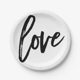 Assiettes En Carton MARIAGE Noir Blanc Typographie Moderne Fête de Mar
