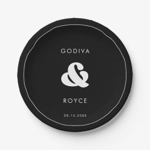 Assiettes En Carton Mariage noir et blanc rétro élégant