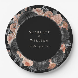 Assiettes En Carton Mariage noir Vintage gothique