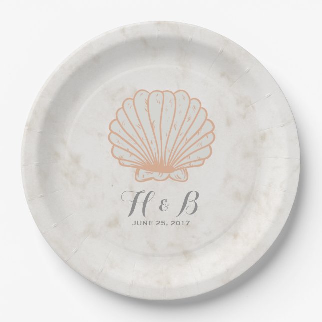 Assiettes En Carton Mariage Orange Rustique Seashell (Devant)