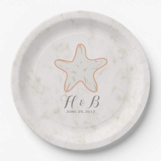 Assiettes En Carton Mariage Orange Rustique Starfish (Devant)
