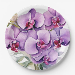 Assiettes En Carton Mariage Orchidées violettes et blanches