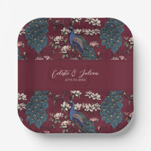 Assiettes En Carton Mariage Paon Floral Bourgogne Moderne
