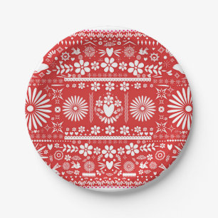 Assiettes En Carton Mariage Papier Rouge & Blanc Picado Mexicain