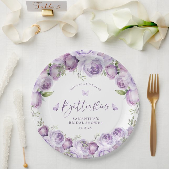 Assiettes En Carton Mariage Papillons Violets Floraux Moderne (Mariage)