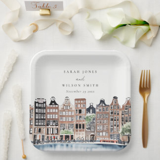 Assiettes En Carton Mariage paysager du canal néerlandais d'Amsterdam