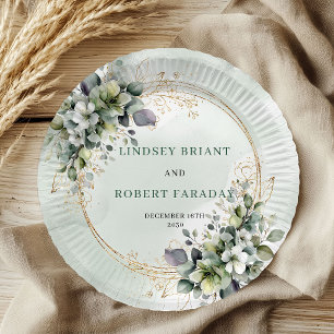 Assiettes En Carton Mariage personnalisé aquarelle Bohème végétation