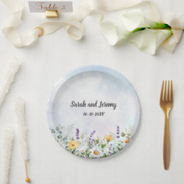 Assiettes En Carton Mariage personnalisé aquarelle fleur sauvage bohèm