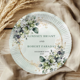 Assiettes En Carton Mariage personnalisé au eucalyptus vert sage boho