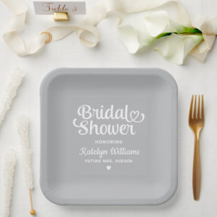 Assiettes En Carton Mariage Personnalisé Gris Fête de Mariée