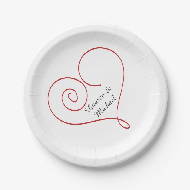 Assiettes En Carton Mariage personnalisé par coeur rouge (Devant)