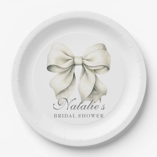 Assiettes En Carton Mariage Personnalisé Ruban Blanc Fancy Shower (Devant)