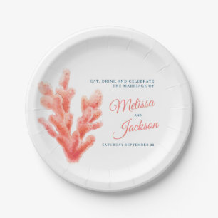 Assiettes En Carton Mariage personnalisé Sea Coral Watercolor