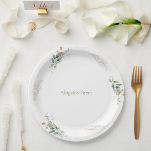 Assiettes En Carton Mariage personnalisé sur le thème du feuillage bla