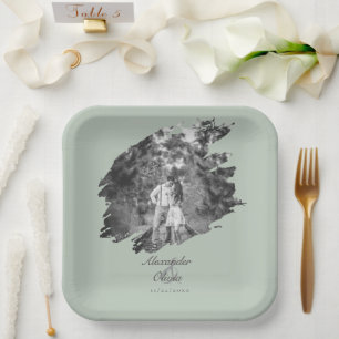 Assiettes En Carton Mariage photo moderne Brushstroke   Vert sage