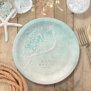 Assiettes En Carton Mariage plage écume de mer Tortue ID837