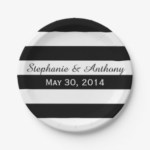 Assiettes En Carton Mariage rayé noir et blanc