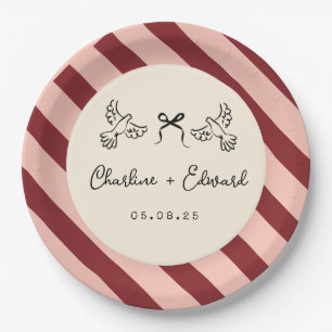 Assiettes En Carton Mariage rayé rouge et rose tendre fantaisiste