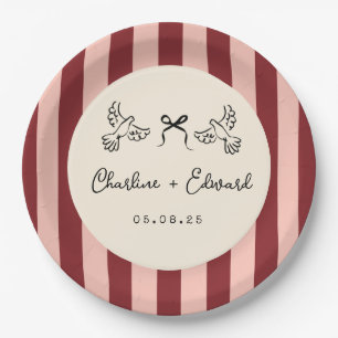 Assiettes En Carton Mariage rayé rouge et rose tendre Fantaisiste