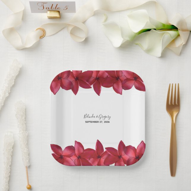 Assiettes En Carton Mariage Red Plumeria Frangipani (Mariage)