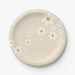 Assiettes En Carton Mariage rétro Daisy Groovy
