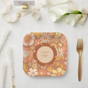 Assiettes En Carton Mariage Rétro Groovy Années 70 Tons Assourdis