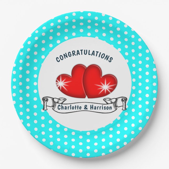 Assiettes En Carton Mariage Retro Rockabilly Hearts (Devant)