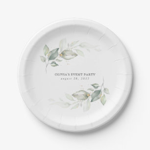 Assiettes En Carton Mariage romantique aquarelle de verdure dorée