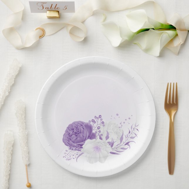 Assiettes En Carton mariage romantique blanc & violet (Mariage)