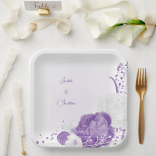 Assiettes En Carton mariage romantique blanc & violet