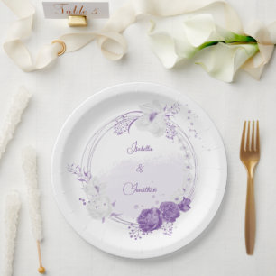 Assiettes En Carton mariage romantique blanc & violet