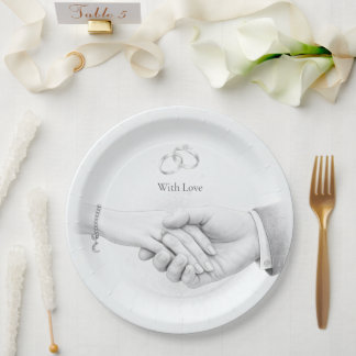 Assiettes En Carton Mariage Romantique Minimaliste Main dans la Main