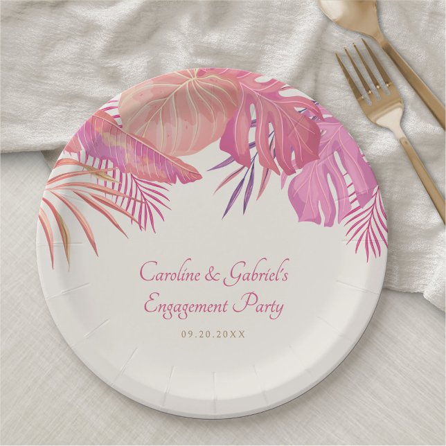 Assiettes En Carton Mariage rose de plage tropical (Créateur téléchargé)