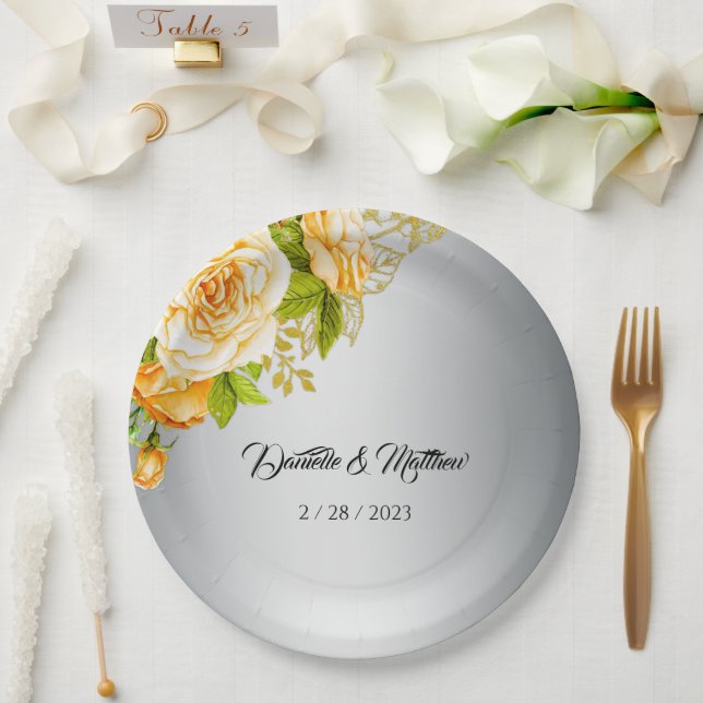 Assiettes En Carton Mariage Rose d'or Silver Romance (Mariage)