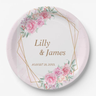 Assiettes En Carton Mariage rose floral