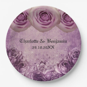 Assiettes En Carton Mariage Rose gothique violet 