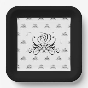 Assiettes En Carton Mariage Rose noir Calligraphie