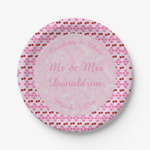 Assiettes En Carton Mariage rose Printemps Cerisiers en fleurs et ceri