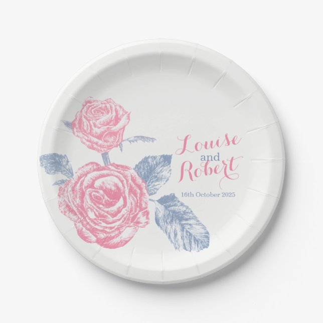 Assiettes En Carton Mariage rose rose rose encre d'art (Devant)
