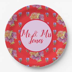 Assiettes En Carton Mariage Rose rouge Roses Vintage Floral Viola