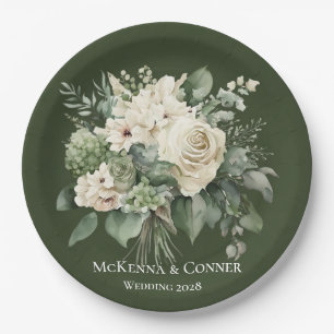 Assiettes En Carton Mariage Rose vert et crème de la forêt