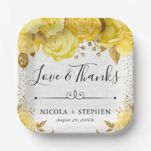 Assiettes En Carton Mariage Roses Glam Jaune Aquarelle