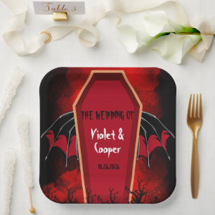 Assiettes En Carton Mariage rouge noir Halloween Bat ailes