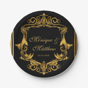 Assiettes En Carton Mariage royal Art Nouveau noir et or