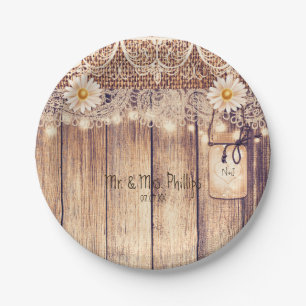 Assiettes En Carton Mariage Rustique avec Pots Mason Illuminés, Margue